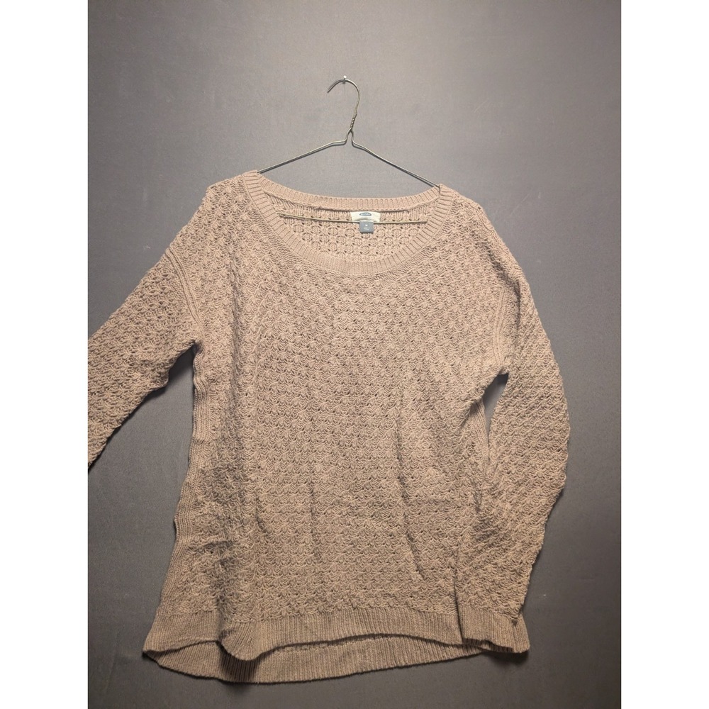 Old Navy Sweater Womens Medium Beige Textured Open Knit Round Neck Pullover
